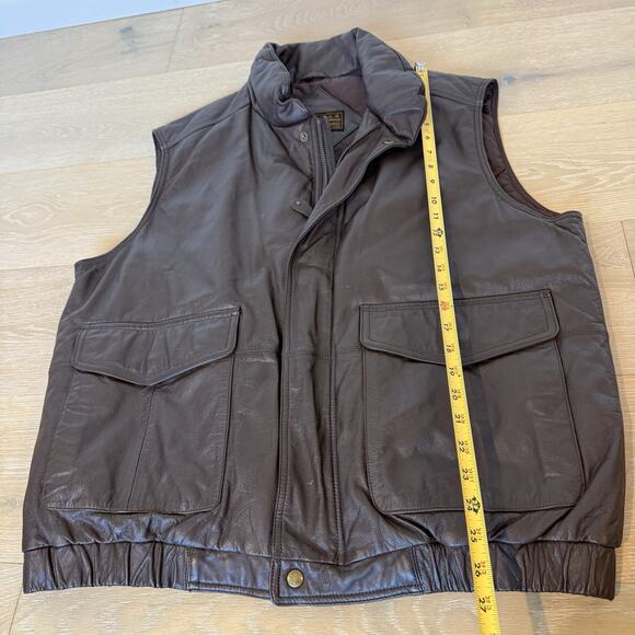 Vtg EDDIE BAUER Vest Men’s L Brown Leather Goose Down Bomber Jacket Vest - Picture 6 of 9